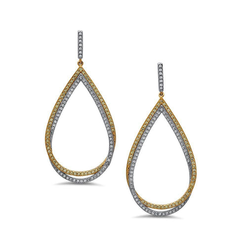 Silver Cubic Zirconia Two Tone Hanging Earrings