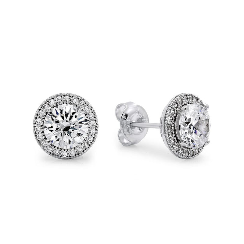 Silver Cubic Zirconia Round Stud Earrings