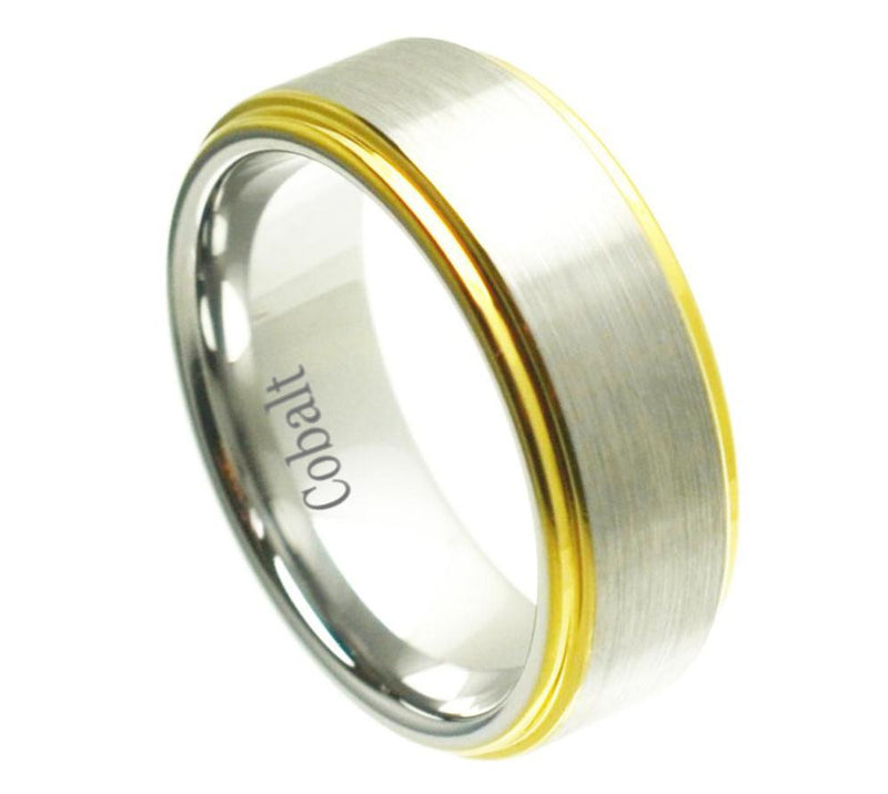 8mm Yellow plated Shiny Edge with Brushed Unplated Center Wedding Ring