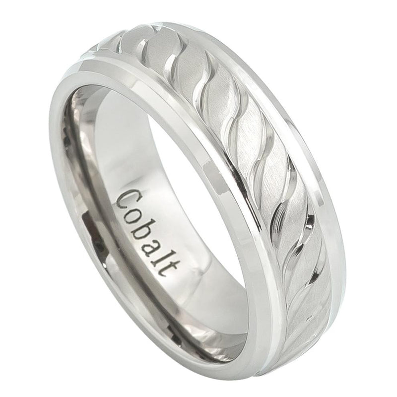 8mm Squiggly Designed Cobalt White Ring